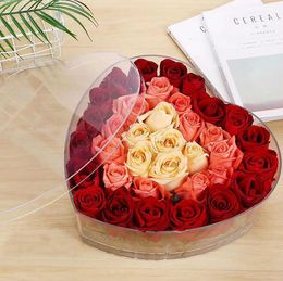 Nouveau Coeur Produit Forme Acrylique Rose Flower Box maquillage Organisateur Outils cosmétiques Porte-fleurs boîte-cadeau avec couvercle amovible et une partie intérieure