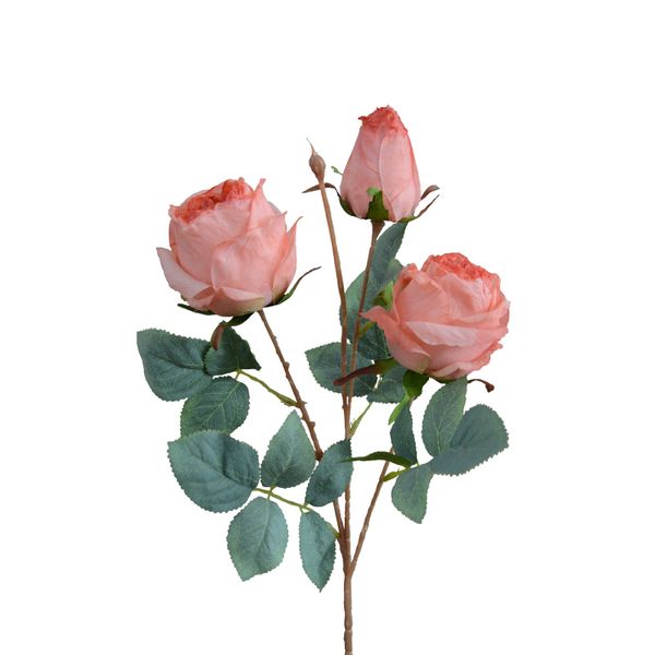 Ideas de nuevos productos 3 cabezas de rosas de un solo tallo Flores artificiales de rosas de seda de Austin Plantas artificiales Rosas Decoración del hogar Sala de estar de bodas Día de San Valentín