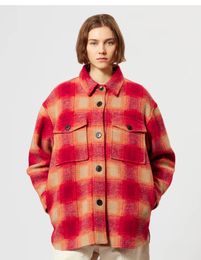Nieuw product isabels Marant Women Wool Blends Designer Wool Jackets Tide Tops Losse stijl Vintage Plaid Plaid Long Sleeve Single Breasted Trend veelzijdige Lady Lady Coat Wol