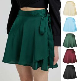 Robe courte en mousseline de soie et Satin, une pièce, à lacets, un mot, à la mode, jupe transfrontalière, attente haute, nouveau produit