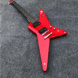 Nieuw product, speciaal gevormde elektrische gitaar rood, fabrieksgroothandel en detailhandel, gratis verzending, actieve pickup