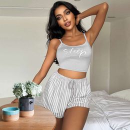 NIEUWE PRODUCT SURENDER PAJAMAS DAMAS DRAMES TRAPTRING SETRIP Letter Stripe Gedrukte dameshuiskleding kan worden gedragen Extern Womens Twee stukken Set dames pyjama bg