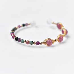 Nieuw product Ultra-fijne natuurlijke aardbei Candy Tourmaline Crystal 14k Goud-gecoate armband Open vrouwelijke sieraden