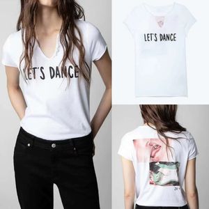 Nieuw product Zadig Voltaire Designer Zomer Katoenen T-shirt Voorkant Letter Achterkant Digitale Print Tongkus U-hals Dames Casual Veelzijdige Trui met Korte Mouwen T-shirts Tops zv