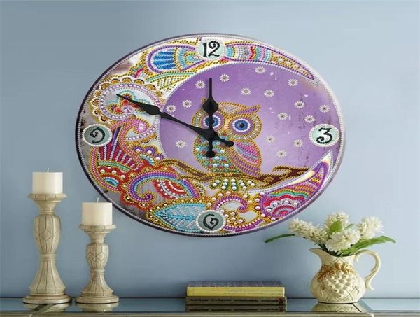 Nouveaux produits 5d Tin Diamond Painting horloge hiboul Diamond broderie Picture de décoration murale à la maison en strass avec diamants 2019133498