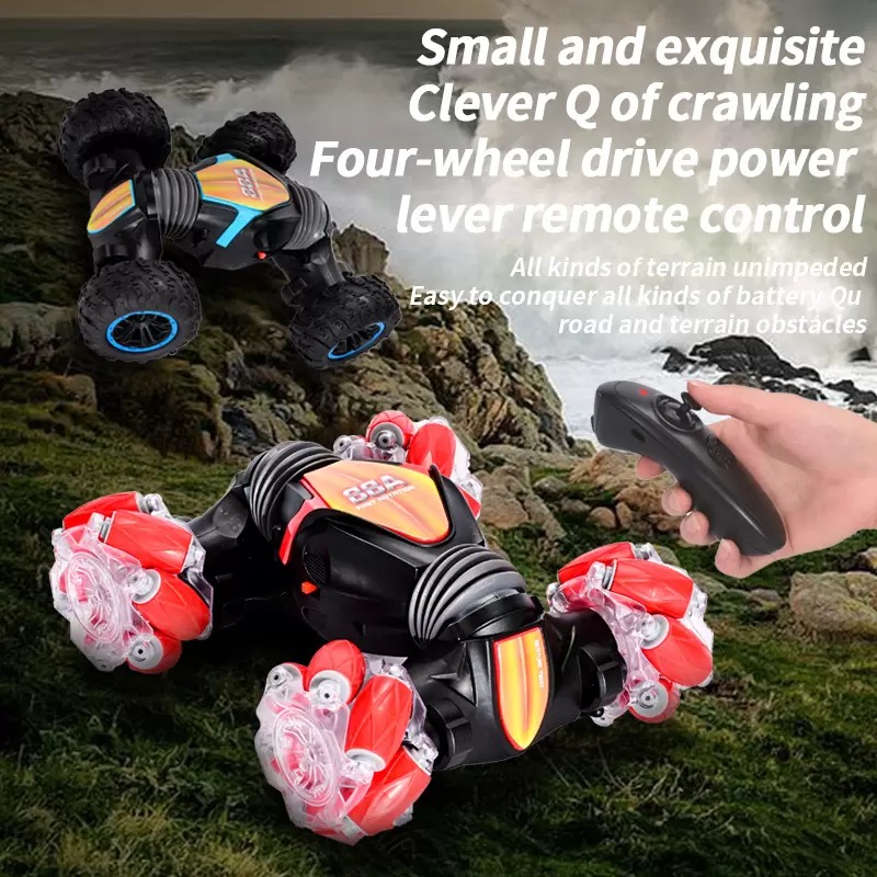 Nya produkter gestavkänning bilar vrider hjul fyrhjulsdrift terrängklättring stunt bil cool pojke elektrisk leksak dubbel fjärrkontroll bil
