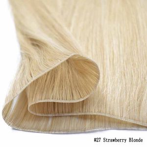 Nieuwe producten pu inslag 100% natuurlijke menselijke bundels recht onzichtbaar lichtgewicht hair extensions voor vrouwen 50 g/stuk 100 g/lot dubbel getrokken haarstukje