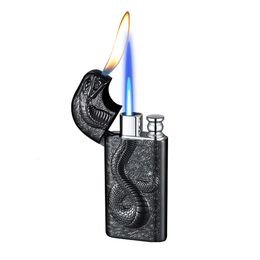 Nieuwe producten reliëf slangkop dubbele vlam lichtere open vlam fakkel sigaar zonder gas aansteker