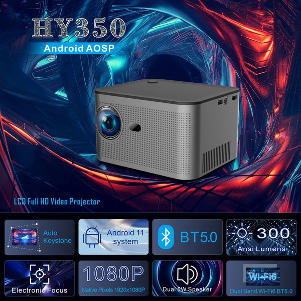 Nouveau projecteur HY350 Android 11 REAL 4K 1920 * 1080P WiFi6 580ansi Allwinner H713 32G Contrôle vocal BT5.0 Projeteur de cinéma maison