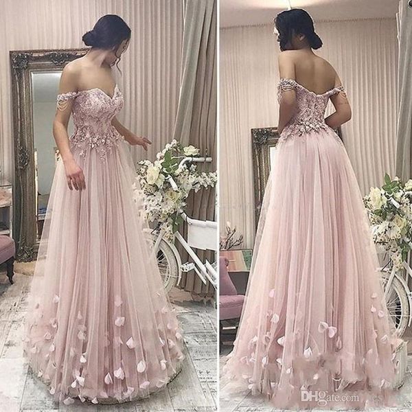 Nouvelles robes de bal off épaule appliques en dentelle rose sombre en tulle avec des fleurs ouverte arrière-longueur robe de soirée Pageant robes formelles