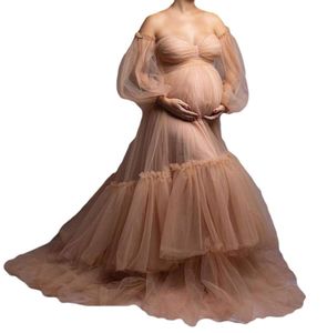 Nieuwe prom -jurken fotoshoot jurken dames zwangerschap tule gewaad lieverd lange mouw fotografie rekwisieten jurk
