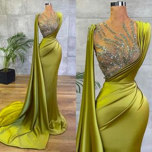 Nouvelle Robe De Soirée De Bal Robes De Soirée Formelles Filles Pageant Satin Plus La Taille Robe De Bal Personnalisée Sirène Trompette O-Cou Illusion Sans Manches Plis Paillettes