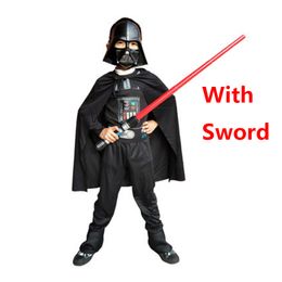 Nueva promoción Darth Cos Sets Kids Cosplay Cosplay Star Suits Girl Movie Jumpsuit con espadas Halloween Children cos tela regalo