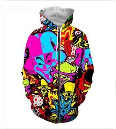 Nueva obra de arte psicodélica 3D Mujeres Hombres Chándal Jersey Harajuku Cremallera Lo nuevo Cheetos Divertido Insane Clown Posse Zip Sudaderas con capucha Sudadera con capucha Imprimir Sudadera para hombre P024