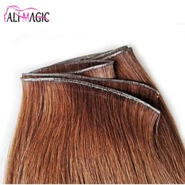 Nuevas tramas de cabello de PU tejido de cabello humano Rubio negro Color marrón 50 g/unidad 100 g/lote paquetes de cabello Remy raíz del cabello no doblado por la mitad, sin pelo corto ALI MAGIC Factory Outlet