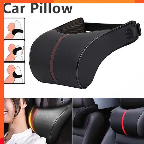 Nueva almohada ergonómica de cuero PU para asiento de coche de salud, almohada de espuma viscoelástica para el descanso del cuello, almohadilla para reposacabezas, cojín de soporte Lumbar, almohada para la espalda