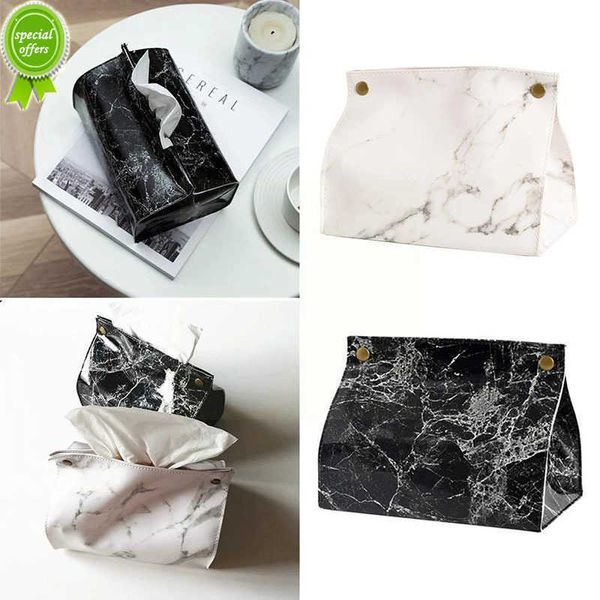 Nouveau PU cuir boîte à mouchoirs marbre motif serviette porte-papier papiers sac conteneur cosmétique boîte étui pochette organisateur bureau déco