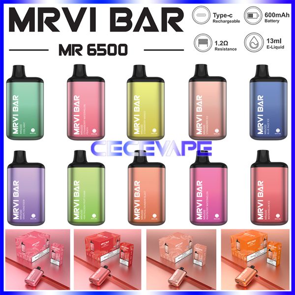 Auténtico MRVI BAR 6500 Puffs Vape Pen E Cigarrillo electrónico con batería recargable de 650 mAh Precargada 13 ml Pod Elf Box VS Elfworld Ultra 5000
