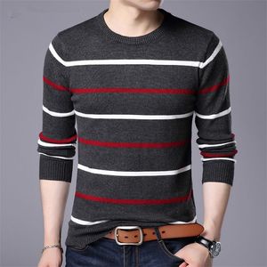 Pull Hommes Marque Vêtements Automne Hiver Laine Col Rond Slim fit Chandail Hommes Casual Rayé Pull Pull Hommes 201126
