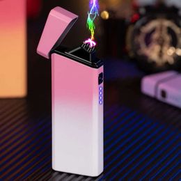 Nouveau Pulse Plasma USB Charge Portable Coupe-Vent En Métal Double Arc Sans Flamme Barbecue En Plein Air Camp Personnalisé Cadeau Haut De Gamme Pour Hommes