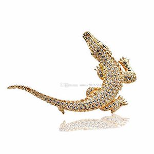 Broches de cocodrilo con diamantes de cristal brillante, broches para bufanda para mujer, ramo para mujer, joyería de aleación chapada en oro rosa de 18K