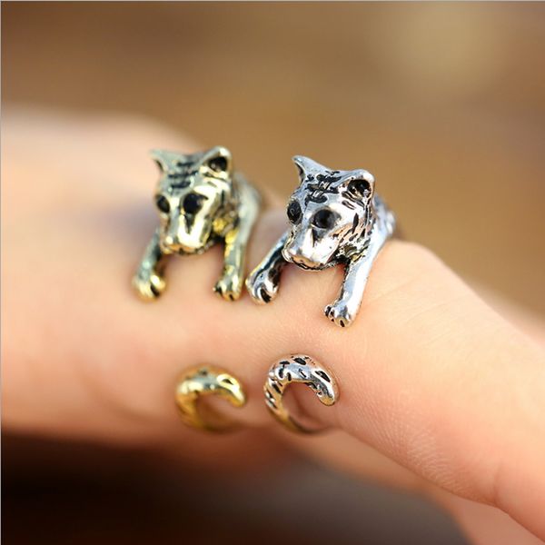 Nuevo anillo de tigre bebé ajustable de estilo punk, anillos de animales 3D estilo punk de bronce plateado antiguo para regalo especial