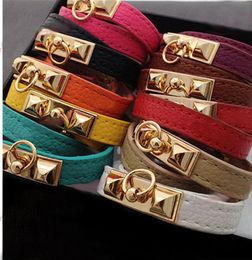 Nouveau style punk Doubleloop Hang Buckle Multicolor Pu Bracelets pour femmes Bracles bracele