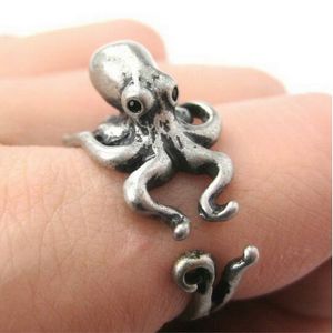 Nieuwe Punk Style Fuuny Verstelbare Octopus Ring, 3D Animal Rings Antique Silver Bronze Punk Retro Stijl voor Mannen Dames Party Jewlery