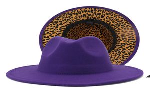 Nuevos vestidos de mosaico de estampado de color púrpura y leopardo Sombreros Fedora Fedora Big Brim Men Men Panamá 2 Tone Gambler Party Hat7009400