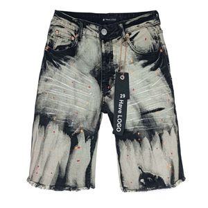 Nieuw paars merk Elastic Randen shorts met onregelmatige Amerikaanse geperforeerde denim shorts