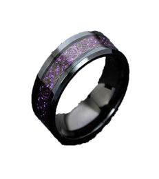 Nouvelle bague de dragon violet pour hommes de mariage en acier inoxydable en fibre de carbone noir dragon incrusté confort ajustement bague de bande bijoux de mode Q07083492513