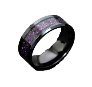 Nieuwe paarse draakring voor mannen bruiloft roestvrijstalen koolstofvezel zwarte draak inleg comfort fit band ring mode sieraden Q07083320865