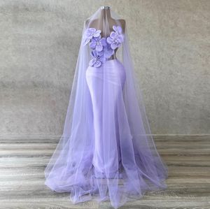 Nieuwe paarse avondjurken Mouwloze 3D -bloemen kralen strapless vestidos de noche formeel feest sexy prom jurk op maat gemaakt