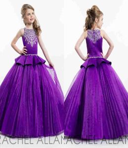 Nouveau violet filles Pageant robes mignon col rond Tulle strass cristal perles Glitz balle fleur filles robes sur mesure BA44771719554
