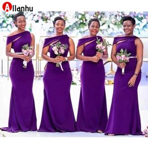NOUVELLE ROBILES PURPLE BRIDESMAIDES BRIDES 2022 Africain Black Girls Femmes Satin Sirène Mariage Robe Prom Formel Wear Maid of Honor Robe 2608