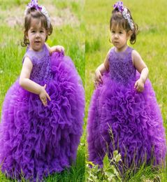 Nouveau violet rose enfant en bas âge Girl039s Pageant robes pure col rond dentelle appliques robe de bal princesse mignon bébé filles fleur fille 5994862