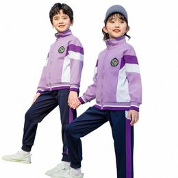 Nouvel ensemble d'uniforme scolaire violet pour les vêtements de sport en plein air des enfants de l'école primaire et l'uniforme de classe, les uniformes de la maternelle.F1WR#