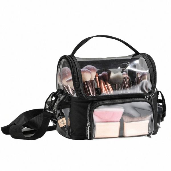 Nouveau sac de maquillage en PVC pour les femmes Boîte cosmétique transparente à grande capacité avec les compartiments Q7LK #