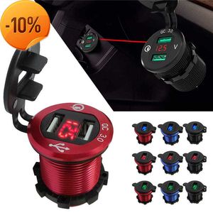 Nieuwe QC 3.0 Dual USB -oplader Socket Auto Power Outlet Marine Sigaretten Lichter Adapter LED Voltmeter voor 12V/24V Boat Motocycle#292506