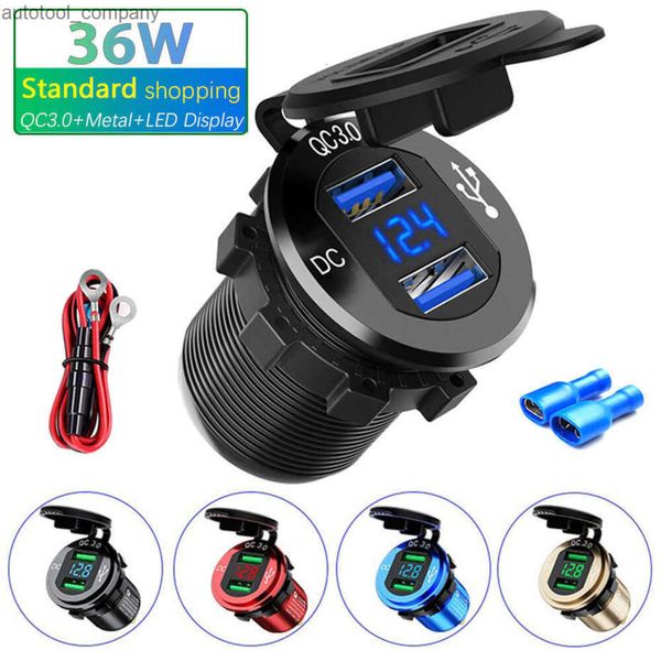 Nouveau QC3.0 12 V/24 V 36 W prise allume-cigare de voiture de moto prise LED affichage interrupteur en métal étanche prise de chargeur USB pour