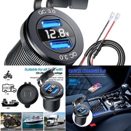 Nieuwe QC3.0 Dual USB Fast Charger Socket Waterdichte stroomuitlaatadapter met LED Digital Voltmeter voor 12V/24V CAR BOOT MARINE