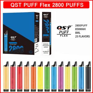 Nouveau QST Puff Flex 2800 Flex jetables E-cigarettes Vape bouffées jetables Vapes 8 ml pré-remplies 850 mAh batterie dosettes de cigarettes desechables