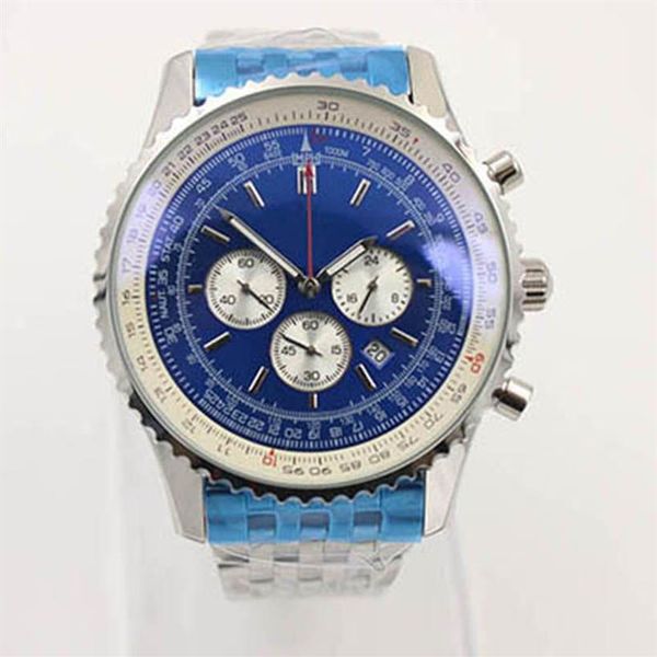 Nueva calidad B06 B01 Navitimer Relojes Cronógrafo Movimiento de batería Cuarzo Azul marino Dial Hombres Reloj Stainsteel Steel Mens Wristwatc189b