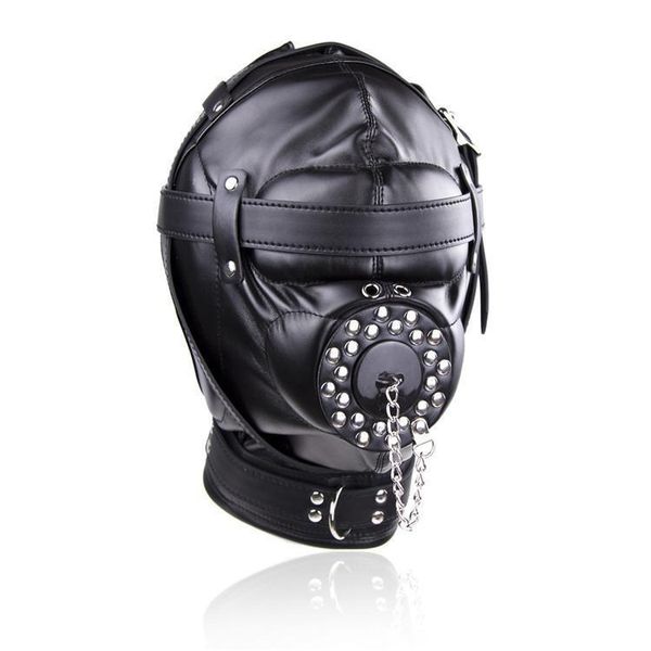 Masque de plongée en cuir PU de qualité Bondage Capuche entièrement recouverte Couvre-chef # Q76