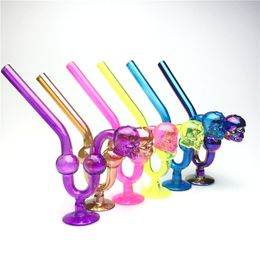 6 inch kleurrijke glazen olie brander bong met schedels dikke pyrex glas snakelachtige u vorm olie brander rookwater bongs handbegeleide pijpen groot