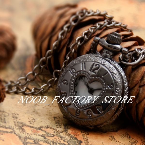 Nouveau Quartz Vintage Nouveau Plomb Noir Petit Coeur Numérique Montre De Poche Collier Bijoux Chandail Chaîne Montre De Mode Cuivre Couleur Lunette En Acier