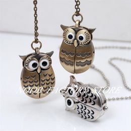 Nouveau Quartz Vintage Ouvrir et Fermer Hibou Montre De Poche Collier Rétro Bijoux Toute La Chaîne De Chandail De Mode Montre Suspendue Cuivre Col289B