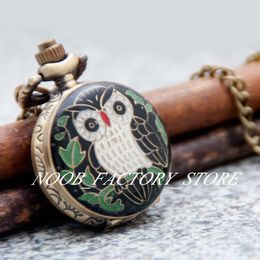 Nieuwe Quartz Vintage Kleine Epoxy Owl Pocket Horloge Ketting Sieraden Trui Keten Zakhorloge Brons Kleur Stalen Bezel