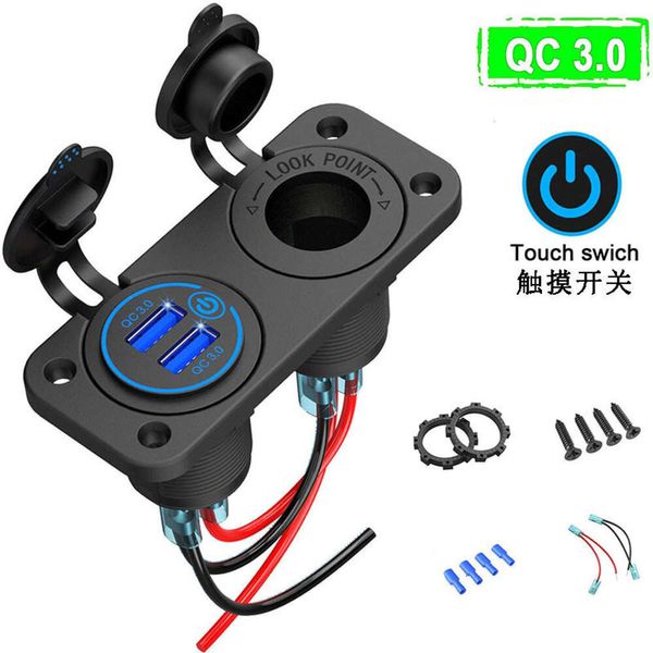 Nuevo cargador de coche USB QC3.0 Dual de carga rápida con Interruptor táctil, toma de corriente, adaptador de Panel de alimentación impermeable, Kit DIY para barco RV