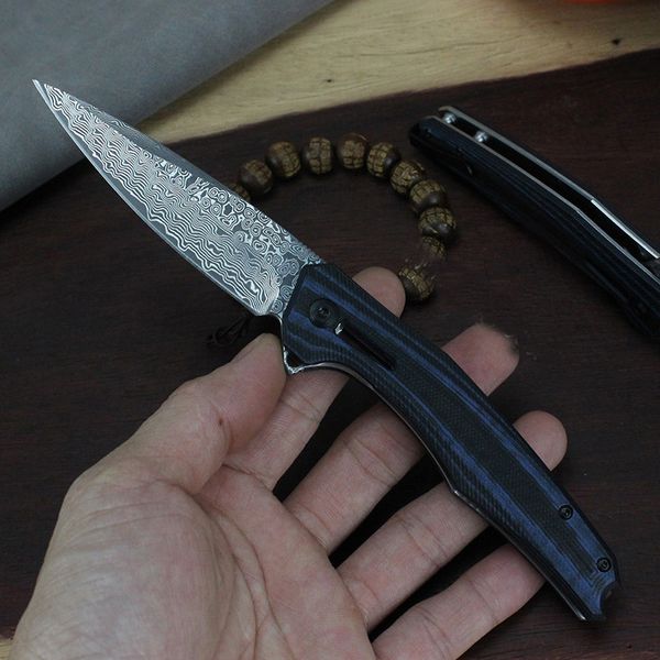 Nuevo R0707 cuchillo plegable de bolsillo VG10 Damasco acero 76 capas hoja azul G10 mango rodamiento de bolas Flipper cuchillos de apertura rápida